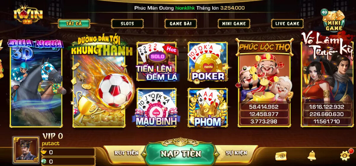 Giao diện game bài đổi thưởng iWin