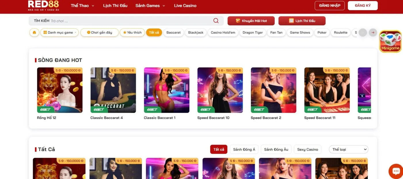 Sảnh Live Casino chuyên nghiệp tại Red88